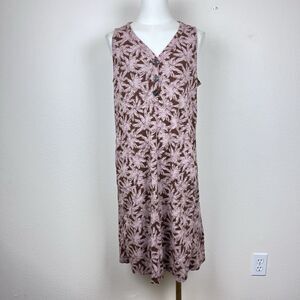 J Jill Dress Womens Medium Sleeveless Shift Pockets Travel Tropical Boho Brown